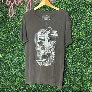 Social Republic Skull Hot Rod Graphic Tee Large Distressed Grunge